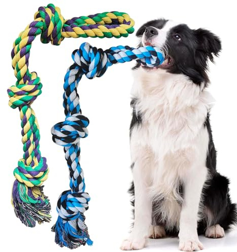 TUAHOO 2 Pack Dog Rope Toys for Large Breed, Nearly Indestructible Chew Toy, Interactive Tug Toy for Boredom, Tough Tug of War Rope 100% Cotton Teeth Cleaning