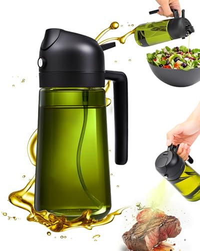 2 in 1 Ölsprüher für Speiseöl, UV-Schutz Sprühflasche Öl, 470ML Cooking Oil Sprayer, Ölsprühgerät für Heißluftfritteuse mit Bürste, Sprühöl, Zum Kochen,Grillen,Küche, Heißluftfritteuse,Backen,Salat