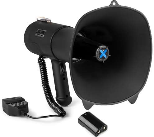 VONYX MEG090 90W Portable Megaphone Loudhailer Bullhorn megaphone with Rechargeable Lithium Battery, 1300m Range, Bluetooth, USB/SD Playback, Siren, 60s Recording, Includes 2 Battery Packs