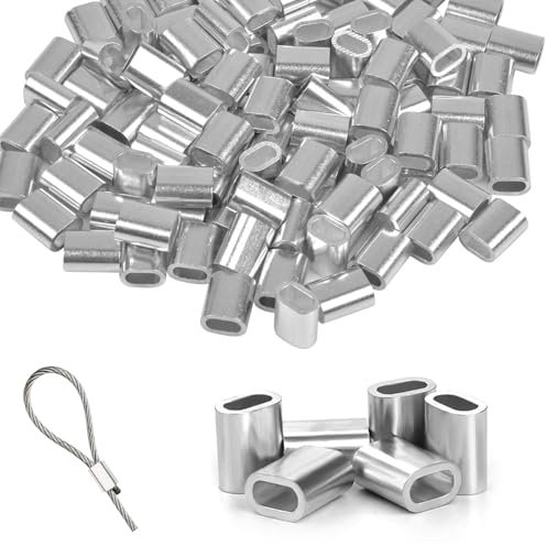 Aluminium Pressklemmen, 120 pcs 2mm Alu Drahtseilklemme, Ovale Würgeklemmen, Plomben Quetschhülsen Klemmhülsen, für Seile, Draht, Seilverbinder, Stahlseil, Drahtseil Kabel, Silber