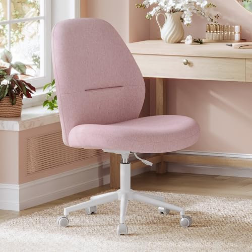 SONGMICS Chaise de Bureau, Fauteuil Ergonomique, Hauteur Réglable, Siège Pivotant, Dossier Haut, Rembourrée, Assise Large, Tissu Coton-Lin, pour Jeunes, Rose Bonbon OBG044R01V1