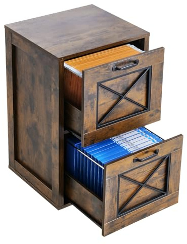 VEVOR Classeur vertical à 2 tiroirs, caisson de bureau robuste avec tringle de suspension réglable à 2 niveaux, rangement document pour dossiers format A4/Lettre/Légal, facile à assembler, marron miel