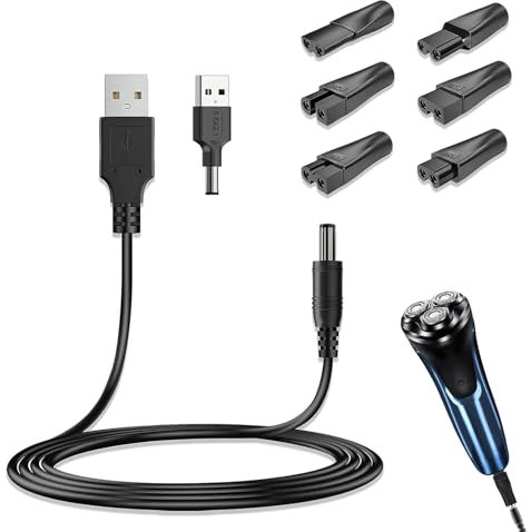 Caricatore USB universal 5V Cavo Caricatore per Rasoio, 8PCS Shaver Charger Kit, Cargador maquinilla Philips Universal USB a DC,para la mayoría de Las Marcas Cargador Maquina Afeitar
