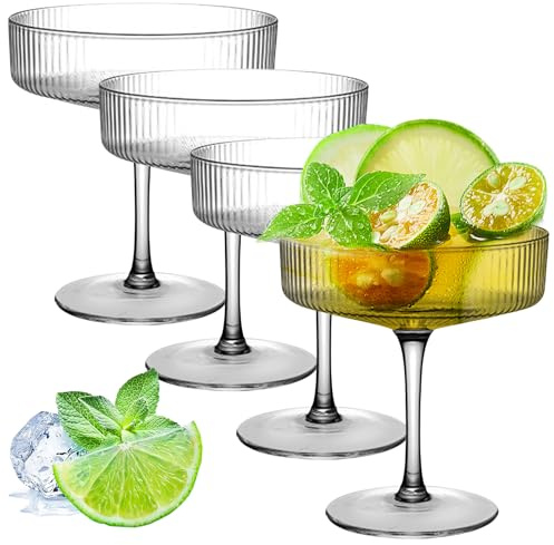 VEGOATY Juego de 4 copas de cóctel de martini, vintage, juego de copas de vino de mango largo, para espresso, martini, champán, cócteles, 300 ml