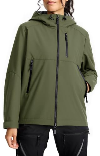Fiosew Chaqueta impermeable para mujer, chaqueta de forro polar, cortavientos, chaqueta ligera de entretiempo, chaqueta funcional con capucha, Verde militar., M