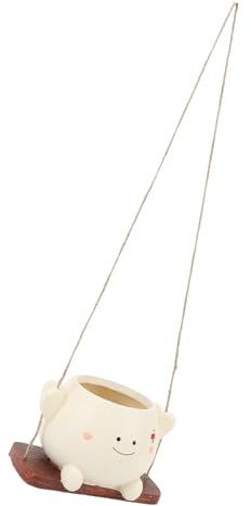 Depisuta Swing Face Planter Maceta con Cabeza de Flores de Resina para Plantas de Interiores Al Aire Libre Suculenta Cadena de Perlas Cadena de Corazones Planta de Araña Decoración Verde (B)