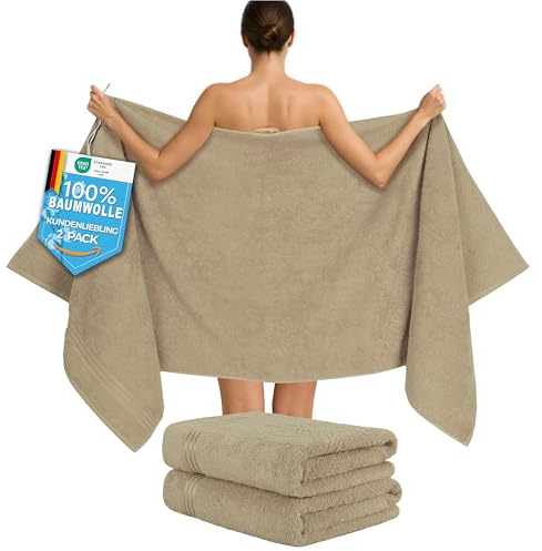 Hammetex Set med 2 extra stora badhanddukar – 80 x 200 cm, 500 GSM, 100 % bomull – mjuka och absorberande – lyxiga stora spa-handdukar, beige