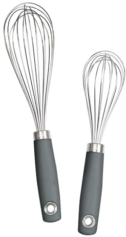 Tovolo Elements Whisk Set – 10 & 12 Inch Stainless Steel Whisk Set for Cooking & Baking, Balloon Shape Design, Comfortable Handles, Hanging Loops for Convenient Storage, Dishwasher Safe, Charcoal
