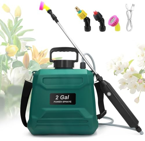 Pompa Irroratrice a Batteria 8L, 2000 mAh Spruzzatore 3 ugelli nebulizzatori, Nebulizzatore Piante con Manico Ricaricabile USB e Bacchetta Retrattile,per Giardino Cortile Prato (Verde)