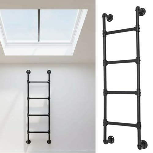 Scala a 4 Gradini per Letti a Castello, Pozzi di Finestra del Seminterrato e Soffitte, Scala di Emergenza in Metallo Nero, Capacità di Carico 150kg, 125cm, Ideale per Casa, Dormitorio, Terrazza