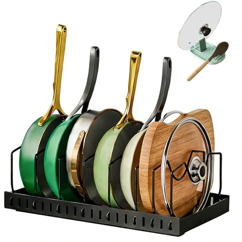KATLKIU Organizador deslizante para tapas, 42 x 21 x 14 cm, extensible hasta 66,5 cm, con guía deslizante, para tapas de ollas y sartenes, incluye soporte para tapa de silicona verde