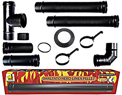 kit tubi stufa a pellet canna fumaria dn 80 tubo acciaio smaltato nero 600 CE Made in Italy porcellanata LUX