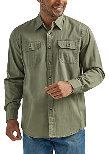 Wrangler Authentics Herren Langärmeliges, Klassisches Gewebtes Hemd mit Button-Down-Kragen, Burnt Olive, L