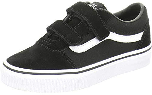 Vans Ward V-Velcro Suede, Baskets Mixte Enfant -Noir ((Suede/Canvas) Black/White) - 24 EU