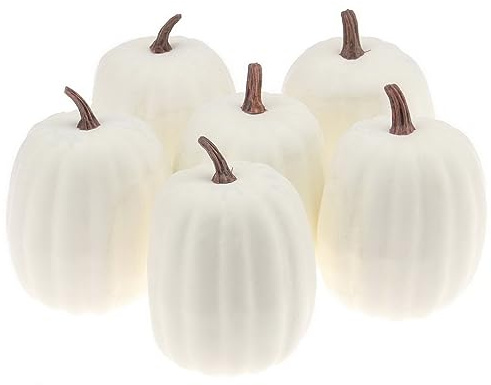 Woration High-Grade Fake Pumpkins Sets Artificial Milk White Pumpkin Decoration for Fall Harvest Halloween Thanksgiving Party Decorating - 6 pcs