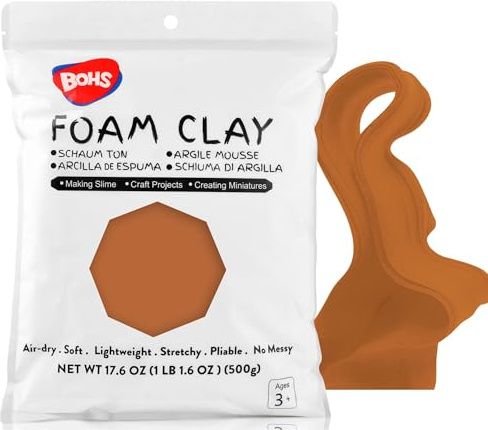 BOHS Arcilla de Espuma Marrón para Modelar - 500g - Blanda, Suave, Secado al Aire - Ideal para Proyectos Escolares y Cosplay