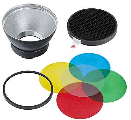Godox AD-R14 AD300 Pro Standard Reflektor mit Wabe, Diffusor und 5 Farbfilter (rot, blau, grün, weiß, gelb), Godox Mount Standard Reflektor für Godox AD300Pro AD400Pro Outdoor Flash