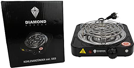DIAMOND HOOKAH Premium Shisha Kohleanzünder 1000 Watt elektrisch für Shisha Kohle inkl. Schutzgitter- 5 Stufen Hitze, Kohlen Ofen, Kohlenanzünder elektrisch - 1000 Watt