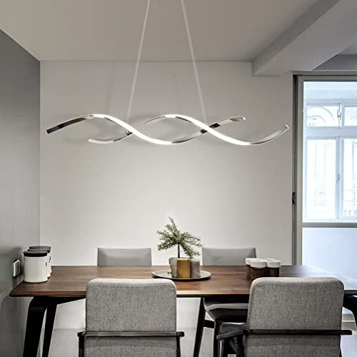 Pendelleuchte/Hängelampe Esstisch Wohnzimmer Esszimmer Lampe LED Modern Dimmbar Decke Deko Hängeleuchte mit Fernbedienung Küchenlampe Chic Designer Hängend Leuchten Deckenleiste Lampe (Chrom, 110cm)
