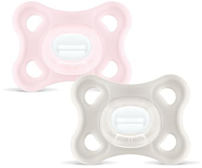 MAM Comfort Succhietto 3-12 mesi (Set da 2), Ciuccio MAM 3-12 mesi in 100% silicone con design unico, Kit da 2 accessori neonato morbidi e leggeri con porta ciuccio sterilizzatore, Rosa/Neutro