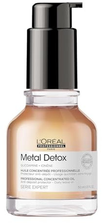 L’Oréal Professionnel, Huile Concentrée Anti-Casse, Cheveux Abîmés & Cassants, Colorés ou Naturels, Protège & Illumine, Couleur Intense, Sans Rinçage & Fini non Gras, Metal Detox, Série Expert, 50ml