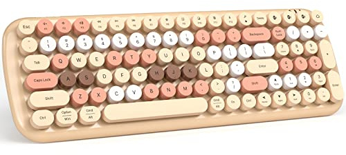 MOFII Trådlöst Bluetooth-tangentbord för Mac, iPad, iPhone, PC, bärbar dator och Android, anslut upp till 3 enheter samtidigt, bärbar 100-knappars skrivmaskin retro runda tangenter tangentbord – mjölk