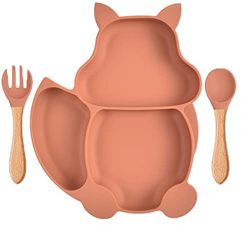 Youery Baby tallrik skål, baby mat servis set mini silikon bordsset för tallrik halkfri babytallrik med sugpropp barntallrik med sugkopp (orange)