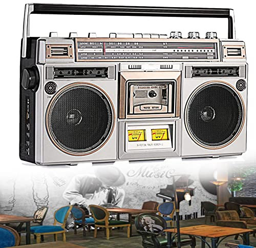 LMYYDES Boombox de Casete, grabadora de Reproductor de Casete de Radio, Radio Am/FM, transmisión inalámbrica, Ranuras USB/Micro SD, Boombox con CD y Reproductor de Casete Bluetooth