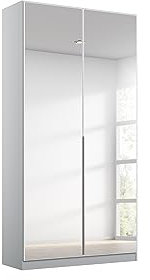 Rauch Möbel Alabama Drehtürenschrank Schrank Kleiderschrank Weiss / Grau mit Spiegel, 2-türig, Inklusive Zubehörpaket Basic, 1 Kleiderstange, 2 Einlegeböden, BxHxT 91x229x54 cm
