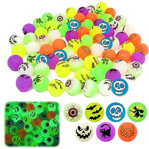 TZQFROCE 48 pezzi Halloween Luminous Flummy Flummies Luminose Flummies per Halloween Flummis compleanno bambini palla di gomma per bambini adatto per feste di compleanno Halloween