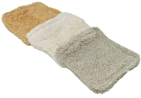 Lingettes réutilisables en coton éponge - Lot de 3 - Vert sauge, beige, écru