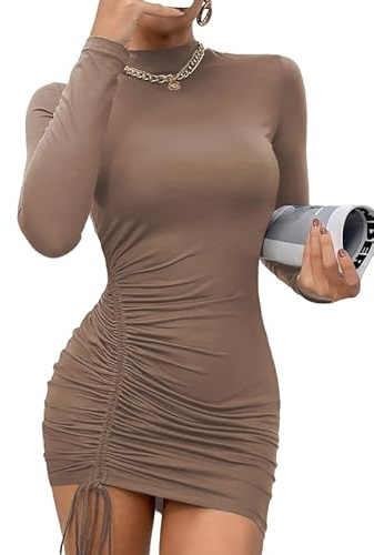 Rongseng Vestito Donna Elegante Maniche Lunghe Sexy Mini Abito Elasticizzato Aderente Abiti Casual Bodycon Dress Solid Vestiti de Discoteca Sera Cocktail Party Tubino Autunno Inverno
