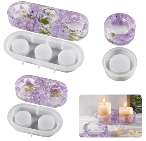 3 Pcs Silicone Candle Holders Resin Moulds Tea Light Candle Holder Moulds Epoxy Resin Pouring Molds Silicone Casting Mold for DIY Art Crafts Gypsum Candlestick Aromatherapy Ornaments Home Decoration