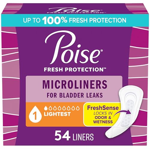 Poise Daily Microliners, Incontinence Panty Liners for Bladder Leaks, 1 Drop Lightest Absorbency, Regular, 54 Count of Pantiliners