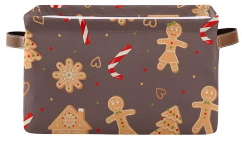 Mnsruu Cesto portaoggetti per scaffali, scatole di pan di zenzero natalizio con manici, grandi contenitori per armadio