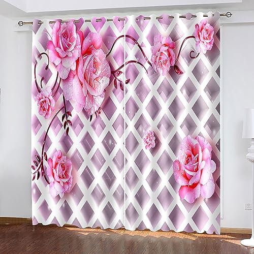 Skcess Outdoor Vorhang, Schiebegardinen Grün Blumen und Bambus Vorhang Polyester Gardinen 2er Set 132x115cm(WxH)