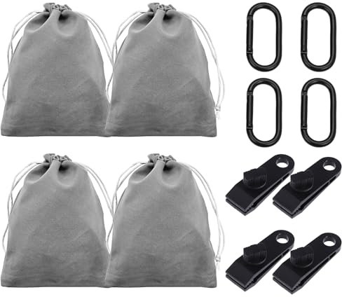 Tragbare Gewichtstasche für Pavillon-Vorhänge im Freien, 4 Gewichtstaschen und 4 Karabiner, 4 Clips, geeignet zum Befestigen von Außenvorhängen, Zelten, Tischdecken usw., um Wind zu verhindern