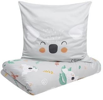 s.Oliver Kinderbettwäsche Koala 135 x 200 cm - 100% Baumwolle, Reißverschluss, anschmiegsam, weich & waschbar, Mako Satinbettwäsche Koalabär grau