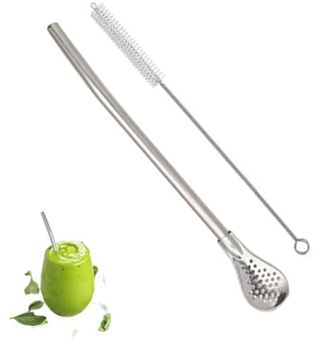Cuillère à mélanger réutilisable – Pailles filtrantes à thé, paille à boire en acier inoxydable 304 | Brosse de nettoyage multifonctionnelle à double usage avec cuillère filtrante, Bombilla