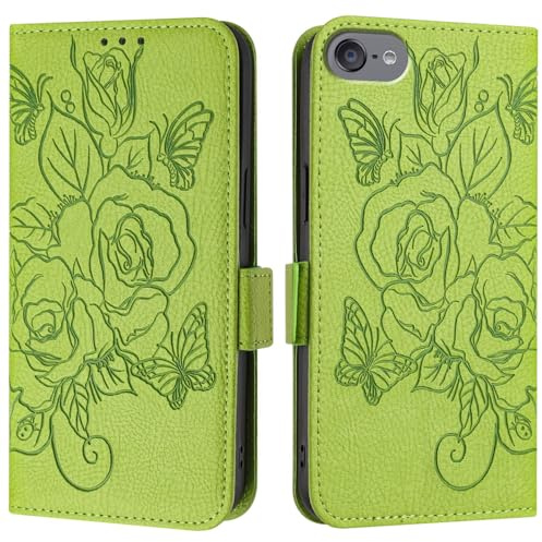 LEMAXELERS Handyhülle für Apple iPod Touch 7 Hülle RFID Flip klapphülle Brieftasche Kartenfach Ständer Stoßfeste Lederhülle Tasche Magnet Multifunktional Cover für iPod Touch 7/6 / 5 Grün YBMG.