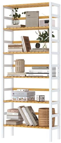 VIAGDO Badezimmer Regal mit 6-stöckiges, Standregale mit Verstellbaren Regalen,Bambusregal Bücherregal Küchenregal Badezimmerregal Badregal 60 x 26 x 162 cm für Bad, Küche, Wohnzimmer