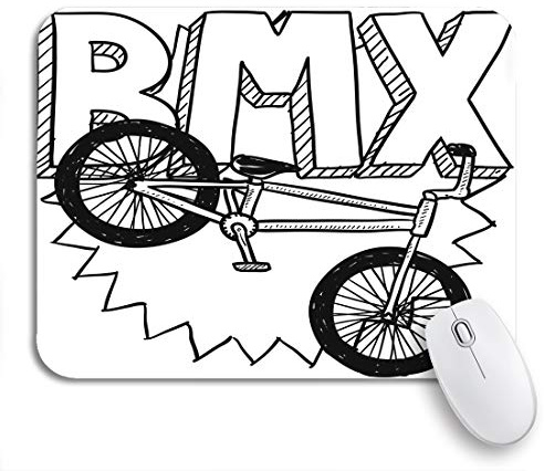 Musmatta skiss klotter Bmx cykelsport inkluderar text och cykel skrivbordsdyna sydda kanter dator musmatta med halkfri gummibas musmatta, för hem, bärbar dator, 25 x 30 cm