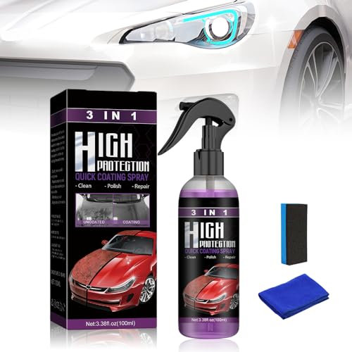 3-IN-1 Hoher Schutz Schnelles Auto-Beschichtung Spray, 2024 Neuest auto kratzer entferner, Auto Nano Beschichtungsspray mit Schwamm und Lappen, Auto Politur für Polieren und Kratzenschutz (1)