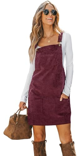 CUPSHE Vestito salopette da donna con scollo quadrato, bretelle, tasche, abito salopette in velluto a coste, vestito casual, mini dress, rosso vivo, M