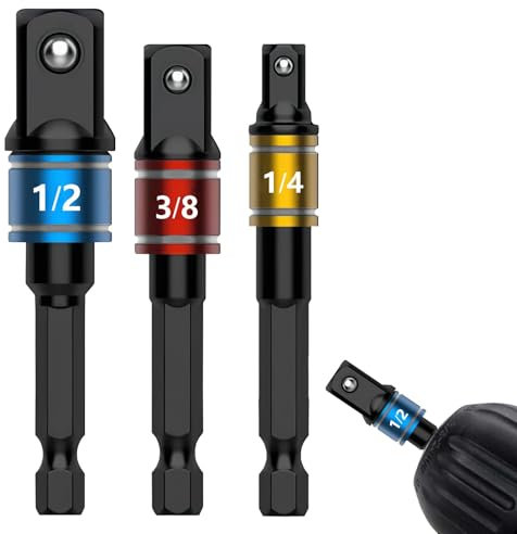 3PCS Impact Socket Adapter Set Power Drill Sockets Adapter Sets 1/4, 3/8, and 1/2 Drive Impact Wrench Extension Set Drive Power Drill Into Nut Driver Torque Impact Wrench