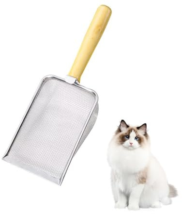 Weenwill Paletta per Lettiera Gatti,Paletta Lettiera Gatto in Metallo con Manico in Legno Litter Box Scoop Pala per Gatti in Acciaio Inossidabile