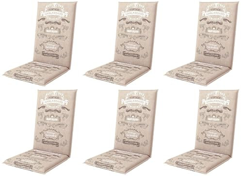 Gardissimo 6er Set Hochlehner 6605 Creme mit Schrift, Gartenstuhlauflagen 120 x 50 x 8 cm Auflagen Polsterauflagen UV-Lichtecht Stuhlauflagen Sitzauflagen