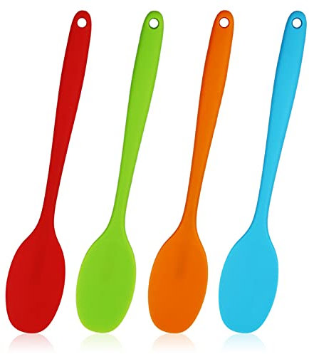 Cucchiai in silicone, 27,9 cm, resistenti al calore, cucchiai da forno, cucchiai da portata, utensili da cucina in silicone, design monopezzo, cucchiai in silicone per cucina, cucinare, mescolare