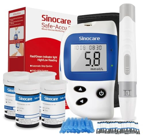 Blutzuckermessgerät, Zuckermessgerät mmol/L, Blutzuckermessgerät Set mit Teststreifen 100, sinocare Safe-Accu2 Glucose Monitor, Effizient und Benutzerfreundlich