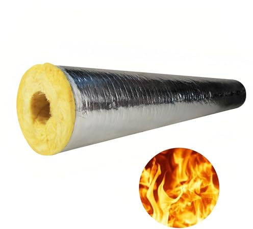 Isolante per tubi in lana di vetro, diametro interno da 27 mm a 273 mm, design pre-fessura, rivestimento in alluminio per una maggiore resistenza al calore, ideale per applicazioni HVAC e idrauliche
